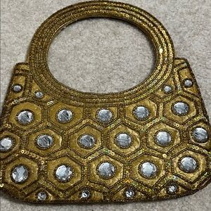 Gold Beaded Evening Handbag with Crystal Accents